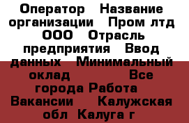 Оператор › Название организации ­ Пром лтд, ООО › Отрасль предприятия ­ Ввод данных › Минимальный оклад ­ 23 000 - Все города Работа » Вакансии   . Калужская обл.,Калуга г.